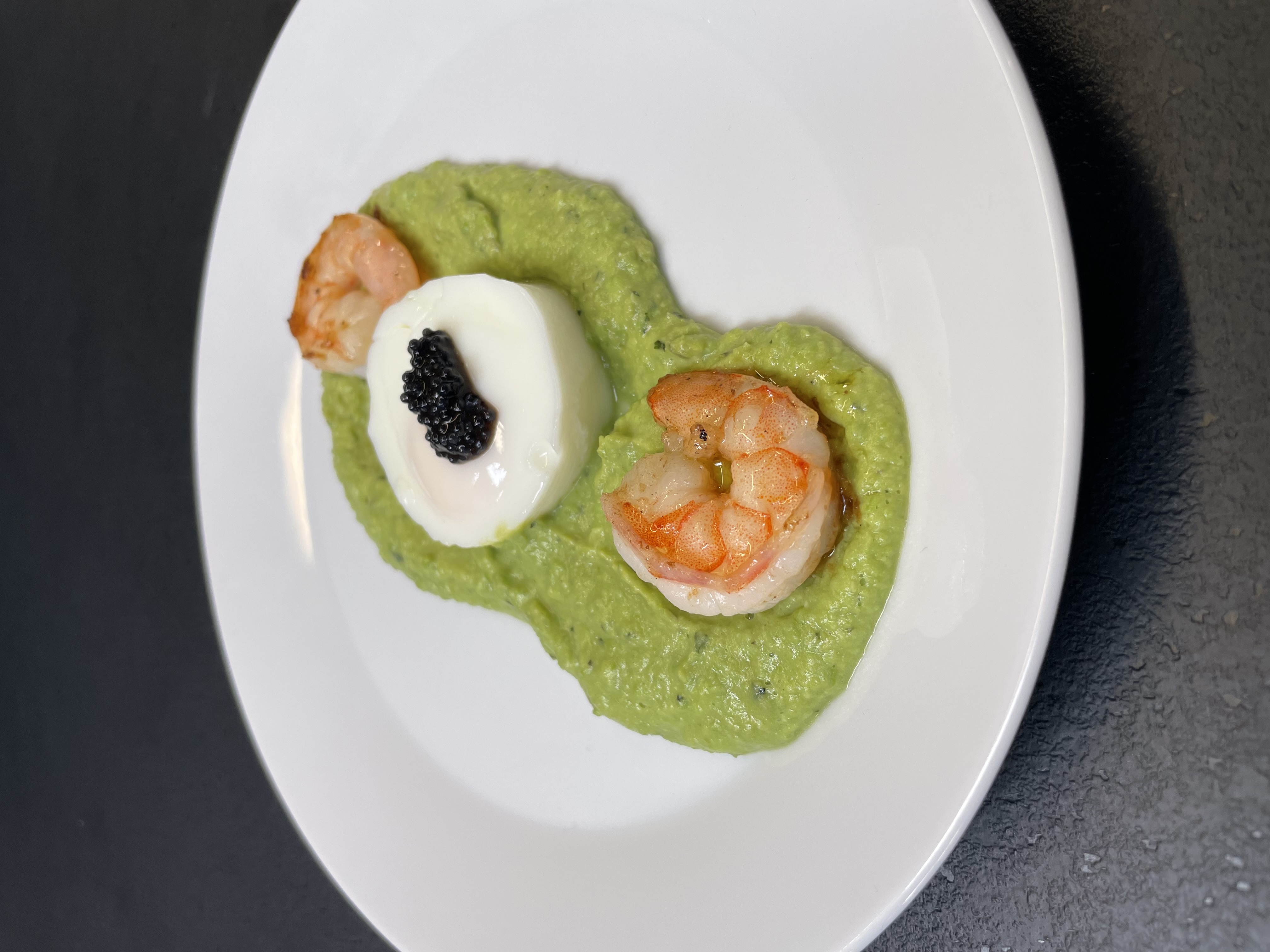 Garnelen, Erbsenpüree & Kaviar