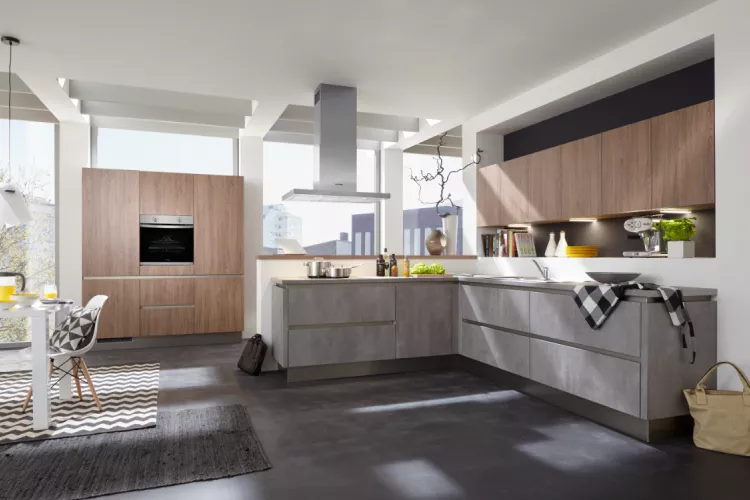 Grifflose Küche in moderner Betonoptik